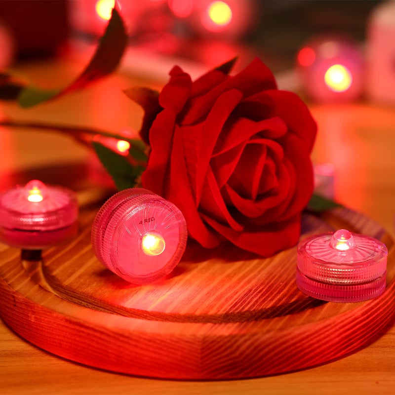 HL Submersible LED Light,Red Small LED Light,100 Hours Waterproof Flameless Led Lights Battery Powered for Wedding Home Vase Festival Party Decoration 24pcs (Built-in 48 Batteries) - Image 3